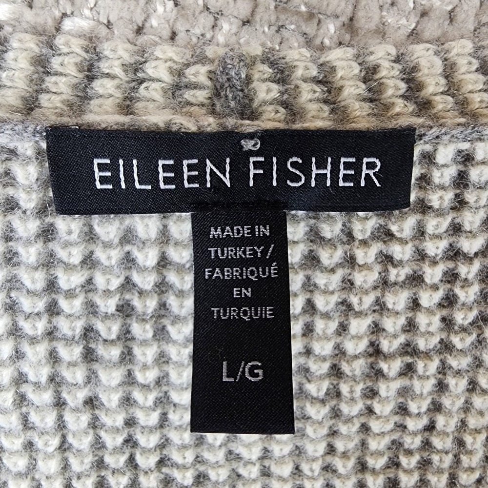 Eileen Fisher VNeck Cashmere Lambswool Sweater Womens Large Gray Oversized *hole - Picture 10 of 11